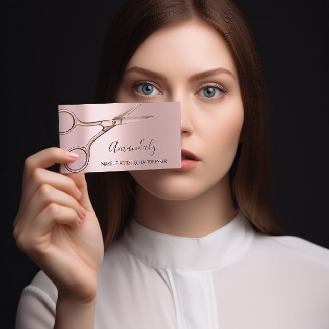 Hair Stylist Hairdresser Rose Modern  Scissors Business Card (Creator Uploaded)