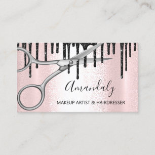 Hair Stylist Hairdresser Rose Siver Scissors Drips Business Card
