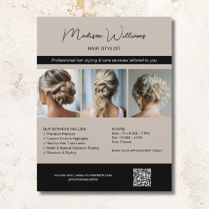 Hair Stylist Hairdresser Salon 3 Photos QR Beige Flyer