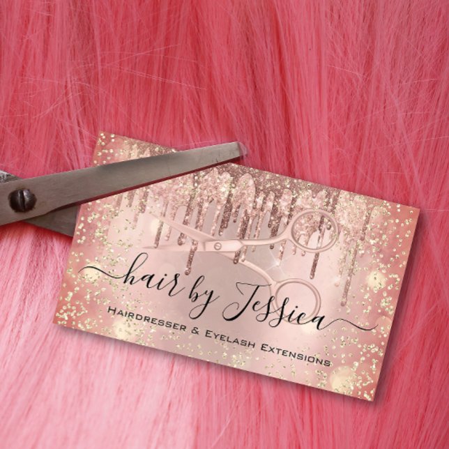 Hair Stylist Hairdresser Scissors Rose Confetti Business Card (Creator Uploaded)