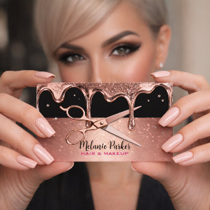 Hair Stylist Hairdresser Scissors Rose Drips Black Business Card