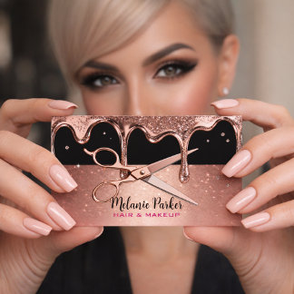 Hair Stylist Hairdresser Scissors Rose Drips Black Business Card