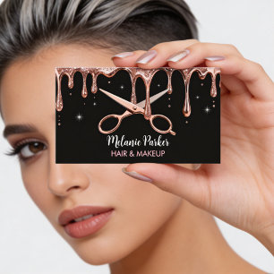 Hair Stylist Hairdresser Scissors Rose Drips Black Business Card
