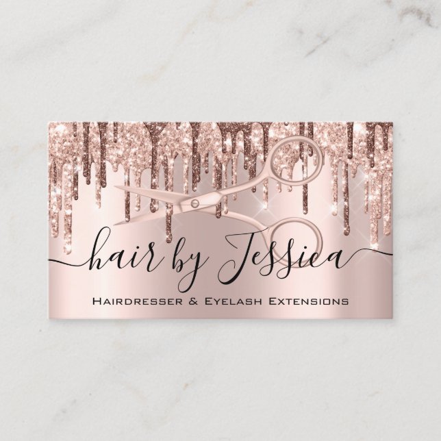 Hair Stylist Hairdresser Scissors Rose Drips Lux Business Card (Front)