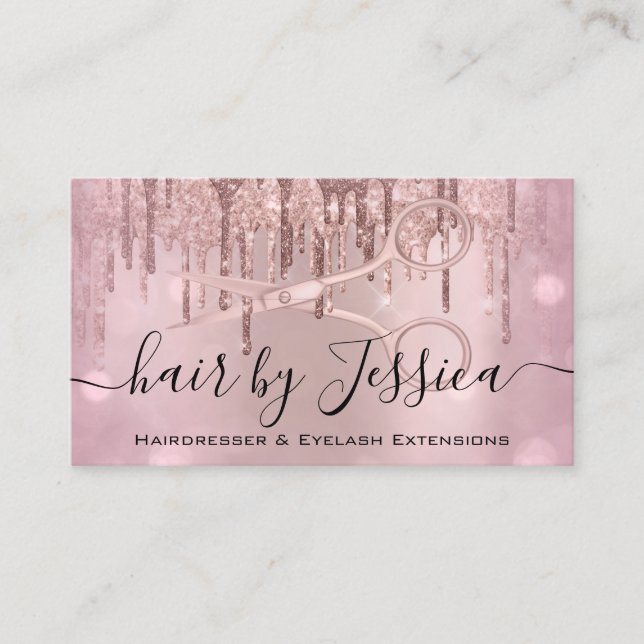 Hair Stylist Hairdresser Scissors Rose Drips Smoky Business Card (Front)