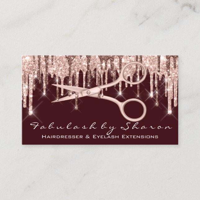 Hair Stylist Hairdresser Scissors Rose Drips VIP Business Card (Front)