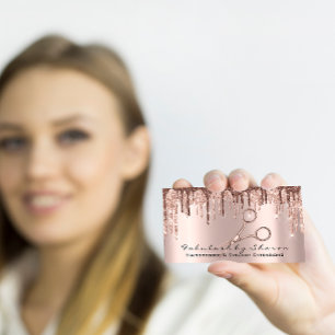 Hair Stylist Hairdresser Scissors Rose Gold Drip Business Card