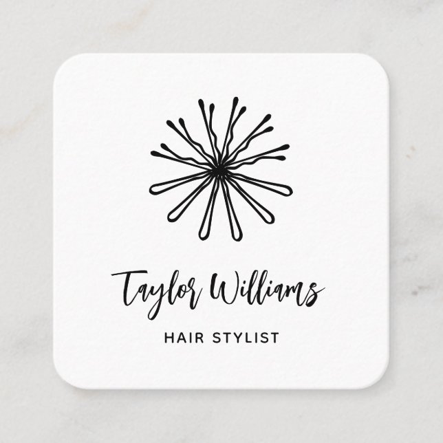 Hair Stylist Hairstylist Hairdresser Bobby Pins Square Business Card (Front)