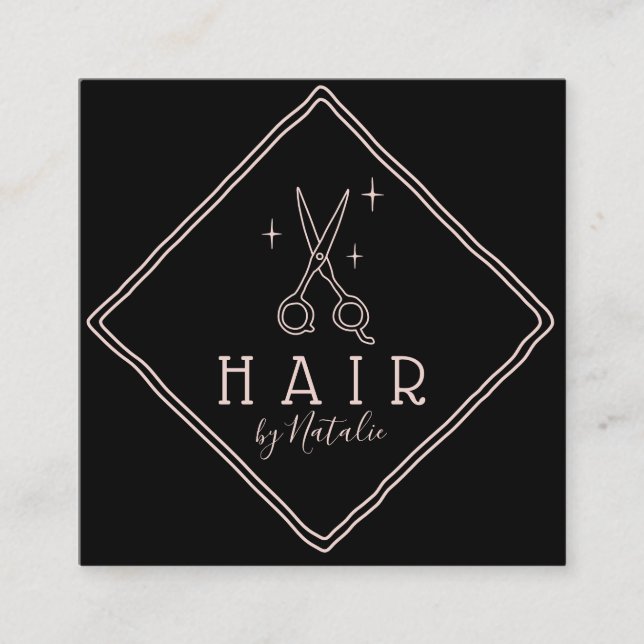 Hair Stylist Hand Drawing Scissor Logo Minimalist Square Business Card (Front)