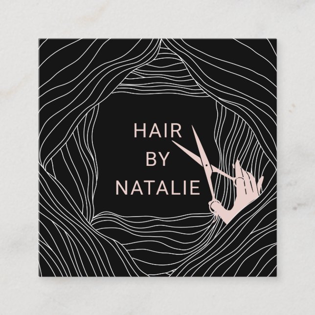 Hair Stylist Hand Drawn Hairdresser Beauty Salon Square Business Card (Front)