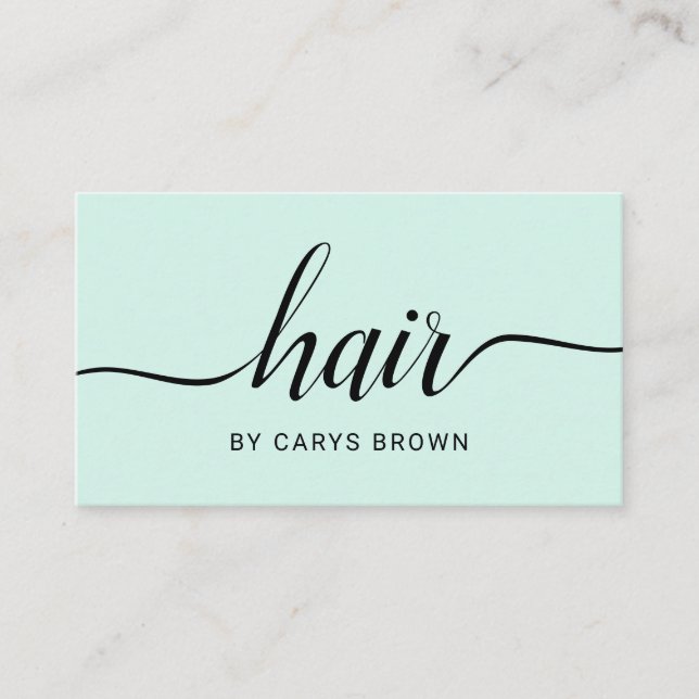 Hair Stylist Handwritten Minimalist Pastel Green Business Card (Front)