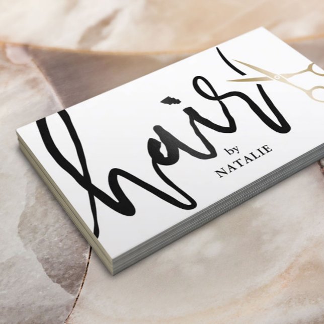 Hair Stylist Handwritten Script Minimalist Salon Business Card (Creator Uploaded)
