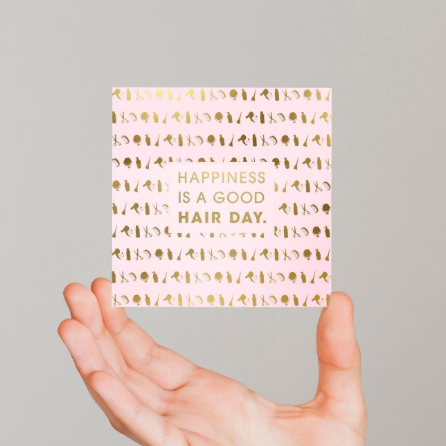 Hair Stylist Icons | Chic Modern Pink Gold Foil Square Business Card (Creator Uploaded)