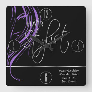 Hair Stylist in a Girly Purple Hair Colour Square Wall Clock