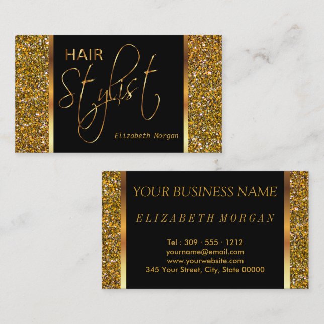 Hair Stylist in a Gold Glitter Business Card (Front/Back)