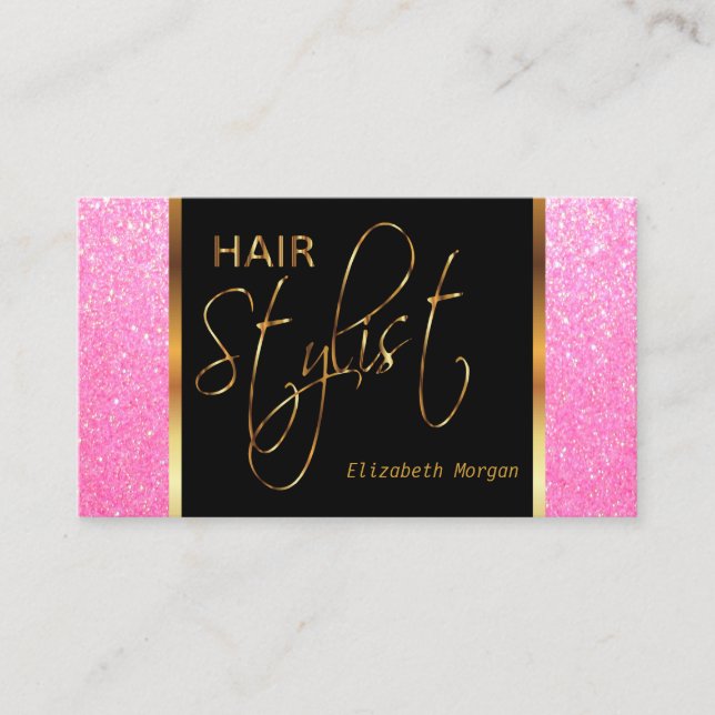 Hair Stylist in a Soft Pink Glitter Business Card (Front)