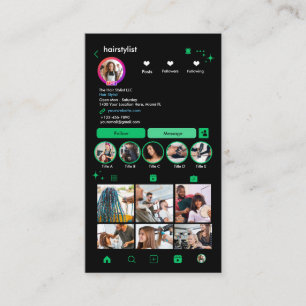 Hair Stylist Instagram Green   Scan to Connect QR Business Card