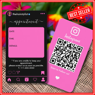 Hair Stylist Instagram PINK QR Appointment Card