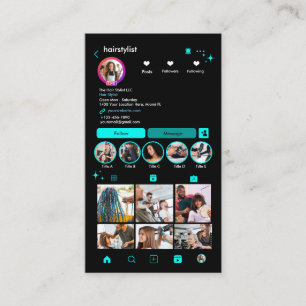 Hair Stylist Instagram Turquoise Scan to Connect Business Card