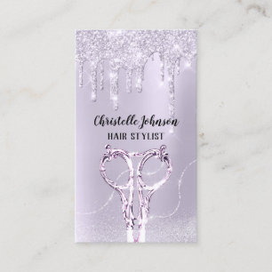 Hair Stylist Lavender Glitter Hairdresser Scissors Business Card