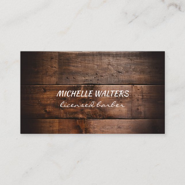 Hair Stylist Leather Gold wood Business Card (Front)