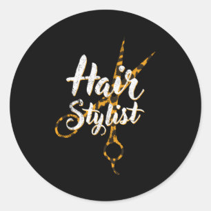 Hair Stylist Leopard Scissor Hairstylist Classic Round Sticker