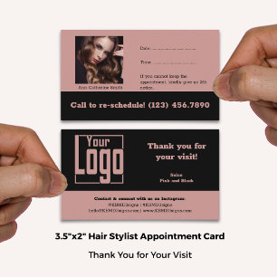 Hair Stylist Logo Image Pink & Black Thank You Appointment Card