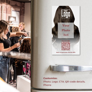 Hair Stylist Logo QR-code Phone Promotional Magnetic Business Card