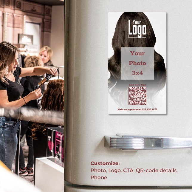 Hair Stylist Logo QR-code Phone Promotional Magnetic Business Card (Hair Stylist Logo QR-code Phone Promotional Business Card Magnet)