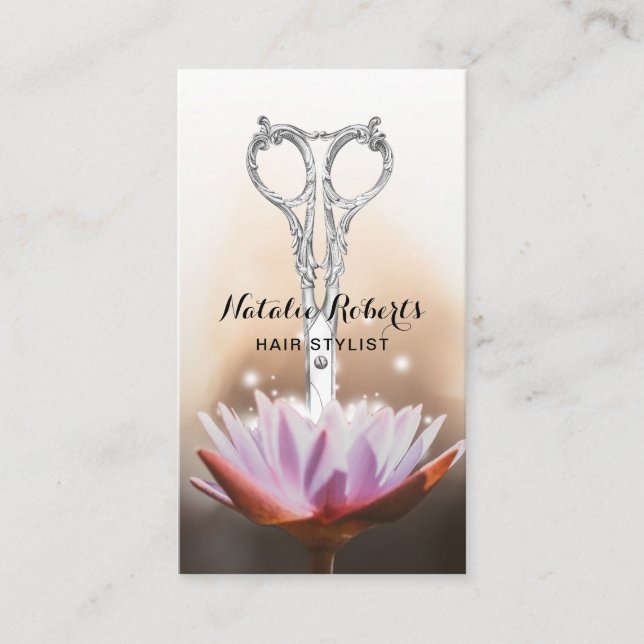 Hair Stylist Lotus Flower & Scissor Beauty Salon Appointment Card (Front)