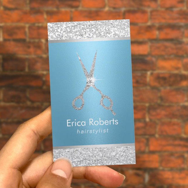 Hair Stylist Luxury Blue & Silver Sequins Salon Appointment Card (Creator Uploaded)