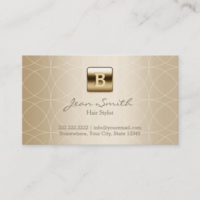 Hair Stylist Luxury Gold Monogram Geometric Business Card (Front)