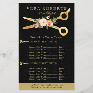 Hair Stylist Luxury Gold Scissors black Damask Flyer