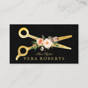 Hair Stylist Luxury Gold Scissors Damask Appointment Card