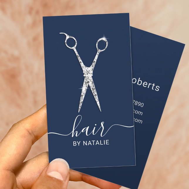 Hair Stylist Luxury Scissor Beauty Salon Navy Blue Business Card (Creator Uploaded)