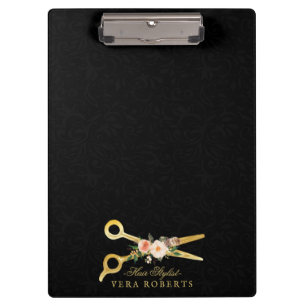 Hair Stylist Luxury Scissors Damask Floral Clipboard