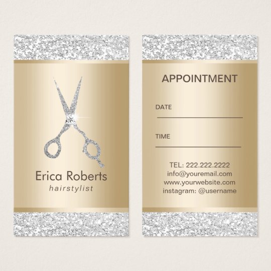 Hair Stylist Luxury Silver Glitter Appointment Business Card