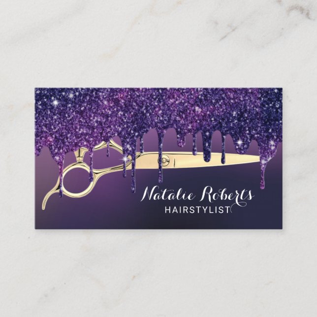 Hair Stylist Magic Purple Drips Beauty Salon Business Card (Front)