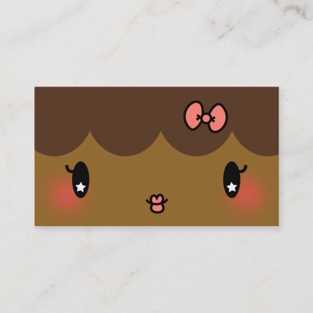 hair stylist makeup artist adorable cartoon girl business card (Front)