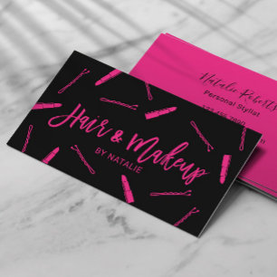Hair Stylist & Makeup Artist Black & Pink Salon Business Card