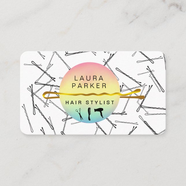 Hair Stylist Makeup Artist Bobby Pins Salon Gold Business Card (Front)