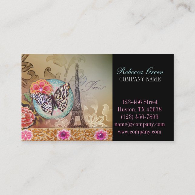 hair stylist makeup artist chic paris eiffel tower business card (Front)