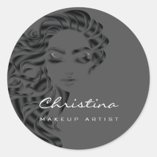 Hair Stylist Makeup Artist Glitter Eyelash Black Classic Round Sticker