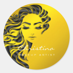 Hair Stylist Makeup Artist Glitter Eyelash Gold Classic Round Sticker