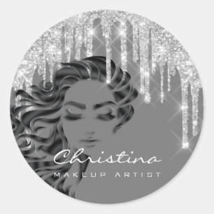 Hair Stylist Makeup Artist Glitter Eyelash Silver Classic Round Sticker