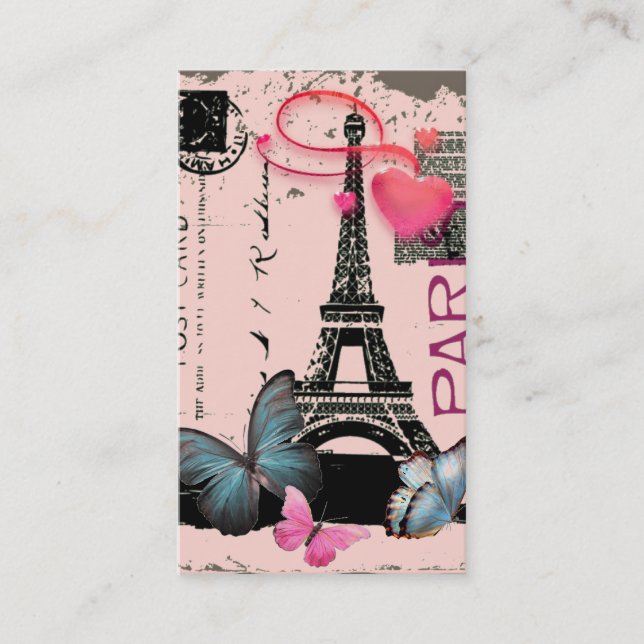 hair stylist makeup artist pink paris eiffel tower business card (Front)
