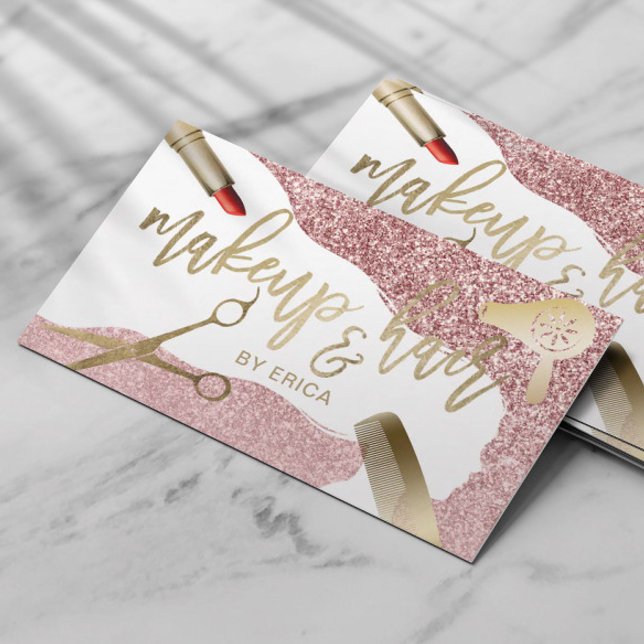 Hair Stylist Makeup Artist Rose Gold Typography Business Card (Creator Uploaded)