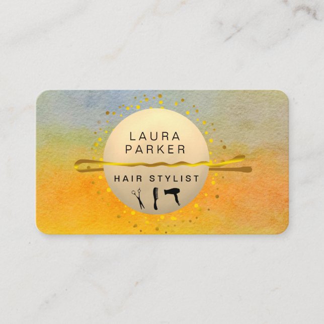 Hair Stylist Makeup Artist Salon Sunset Orange Sky Business Card (Front)