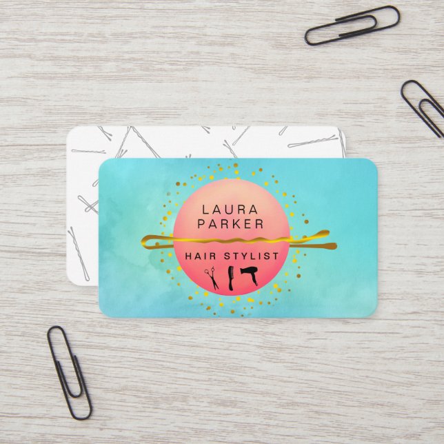 Hair Stylist Makeup Artist Salon Teal Blue Business Card (Front/Back In Situ)