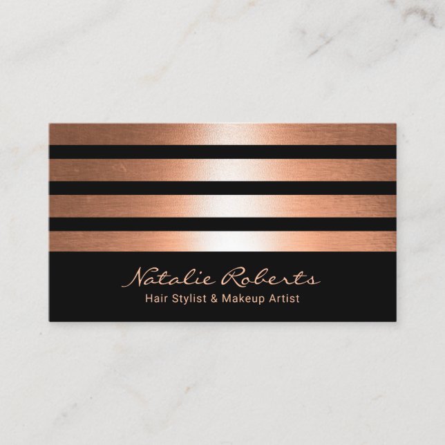 Hair Stylist Makeup Artist Stylish Copper Stripes Business Card (Front)
